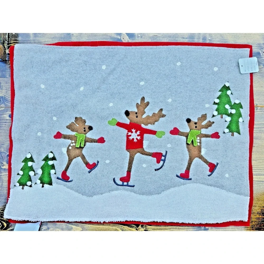Crate & Barrel Joan Anderson Skating Reindeer Christmas Pillow Cover Set NWT